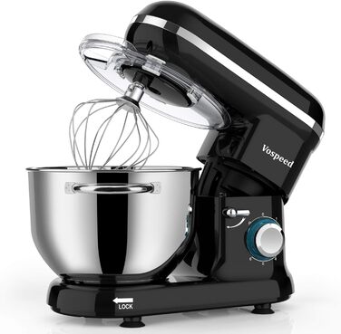 Електричний кухонний міксер Vospeed 1500W з 6 швидкостями та мискою 6.2QT (чорний)