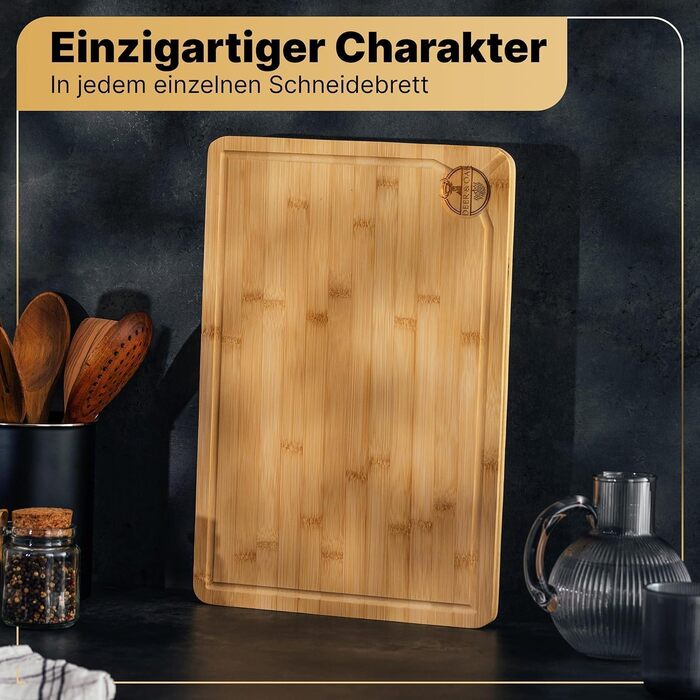 Набір кухонних дощок Deer & Oak з бамбука XXL та велика (43x30 & 38x25 см), попередньо оброблені олією, для м'яса та овочів