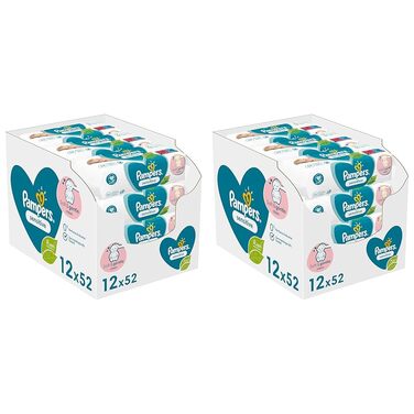 Дитячі вологі серветки Pampers Sensitive без аромату, 12 упаковок по 52 шт (624 шт) для ніжного очищення