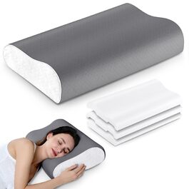 Подушка ортопедична Elviros з піною Memory Foam для сну на боку та спині, регульована, знімний чохол сірий