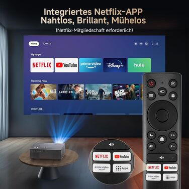 4K Smart-проектор Kogata з Netflix, HDR, Wi-Fi 6 та Bluetooth для дому та вулиці – Автофокус, 6D Keystone, звук кінотеатру
