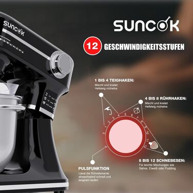 Кухонний комбайн-міксер 1500W з підігрівом, вагами та таймером, 2 чаші з нержавіючої сталі (4,5л та 5,5л), 12 швидкостей, дисплей, чорний (B03B)