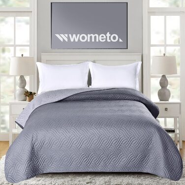 Покривало Wometo 170x210 см, мікрофібра, двостороннє, сіре, стьобане, для дивану та ліжка, Oeko-Tex