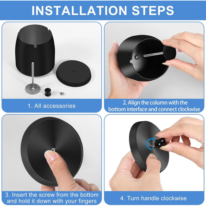 AOUVT попільничка з нержавіючої сталі з кришкою та антипослизькою підставкою, чорна, для барів, кафе, ресторанів і офісів