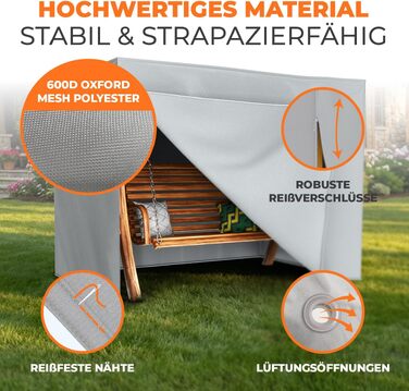 Чохол захисний Kronenburg для гойдалки Hollywood 3-4 місць, сірий, Oxford 600D, 150x210x150 см, водонепроникний