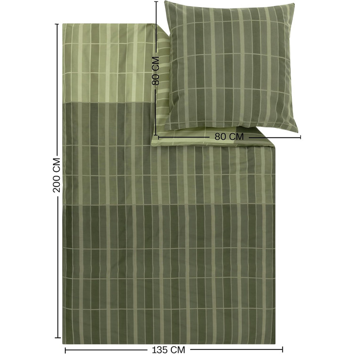 Постільна білизна s.Oliver Satin-Flanell бавовняна в клітинку, зелена (135x200 см, 80x80 см), 100% бавовна