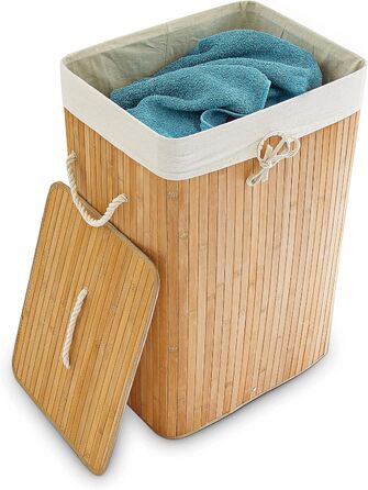 Бамбуковий кошик для білизни Relaxdays з кришкою, прямокутний, XL, 83 л, складаний, 65,5x43,5x33,5 см, натуральний