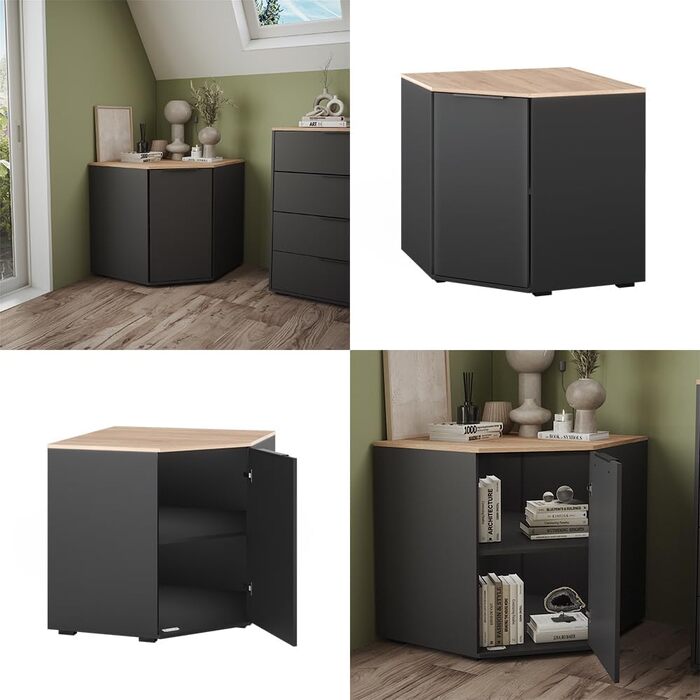 Кутова тумба Vicco Betti, антрацит/сонома, 78x78 см, з дверцятами