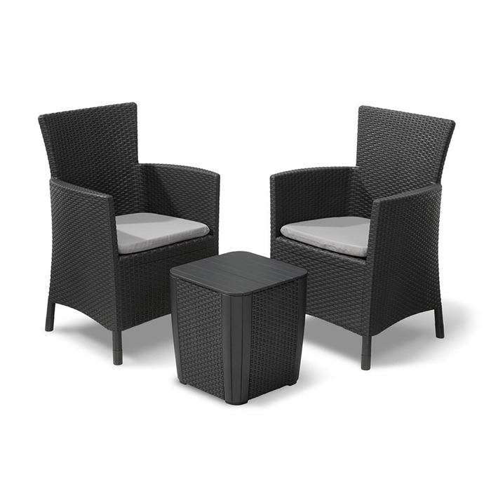 Набір садових меблів для балкона Allibert Iowa Rattan, сірий, 3 предмети - компактний комплект з ротангу