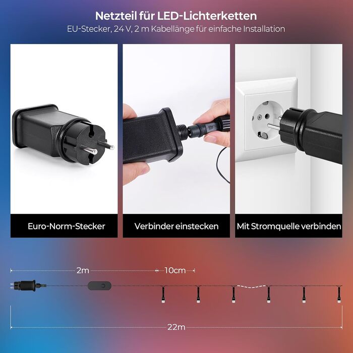 Розумна світлодіодна гірлянда YAYZA! для ялинки 20м, 200 LED RGB (16 млн кольорів), керування через App та пульт, водонепроникна IP44 для дому та вулиці