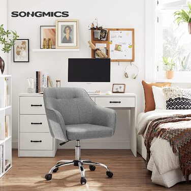Офісне крісло SONGMICS, обертове, регульоване по висоті, до 110 кг, дихаюча бавовняна тканина, для робочого кабінету чи спальні, сіре