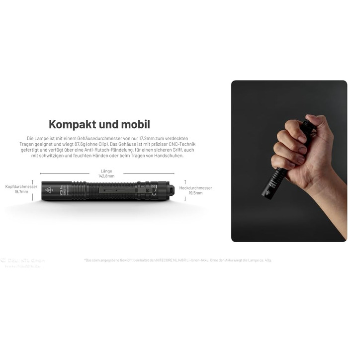 Ліхтарик Nitecore MT2A PRO 1000 люмен, акумуляторний, тактичний, USB-зарядка, чорний