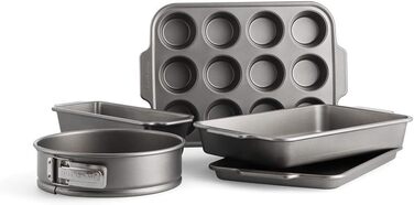 Набір форм для випічки KitchenAid з алюмінізованої сталі, 20см та 24см, антипригарне покриття без PFAS, для духовки, можна мити в посудомийній машині, сірий (5 шт.)