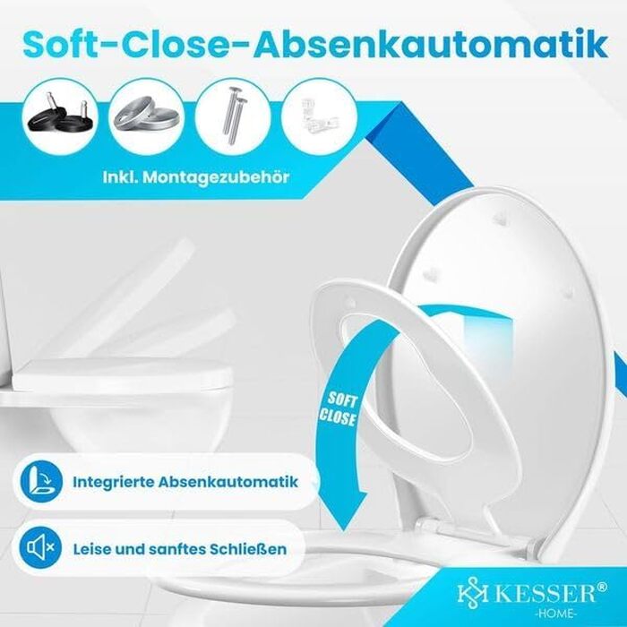 Сидіння для унітаза KESSER з мікроліфтом (Softclose), швидкознімне (Quick-Release), матеріал Duroplast, кріплення з нержавіючої сталі, колір білий, модель Family