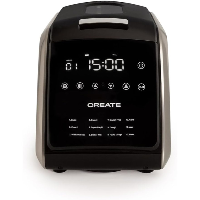 Хлібопічка CREATE Chef Bread, 850 Вт, 12 програм, LCD-дисплей, таймер 15 годин, з аксесуарами