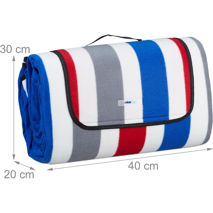 Пікнік-ковдра Relaxdays XXL 200x300 см, водонепроникна, з ручкою, флісова смугаста для пляжу, різнокольорова