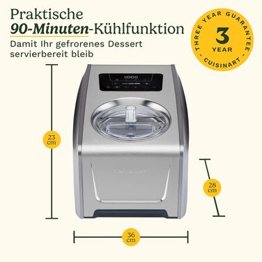Морожениця Cuisinart FreezeEase самоохолоджувана, срібляста – для морозива, сорбету, замороженого йогурту (без попереднього заморожування, 3 режими, 40 хв)