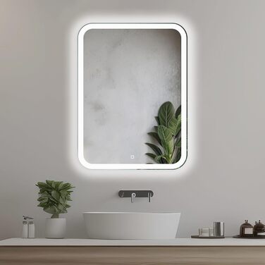 Дзеркало для ванної кімнати Home Glow 50x70 см з LED підсвічуванням, сенсорним вимикачем та округлими кутами