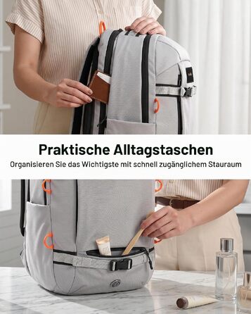Рюкзак для ноутбука Tolaccea 30L, 15.6 дюймів, діловий дорожній рюкзак для ручної поклажі, світло-сірий