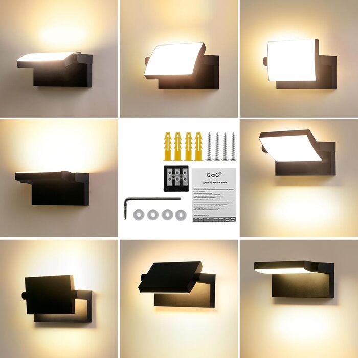 Стіна LED-ліхтар 40W зовнішній та внутрішній, 4000 Лм, тепле біле світло 3000K, поворотна панель 350°, водонепроникний IP65, чорний