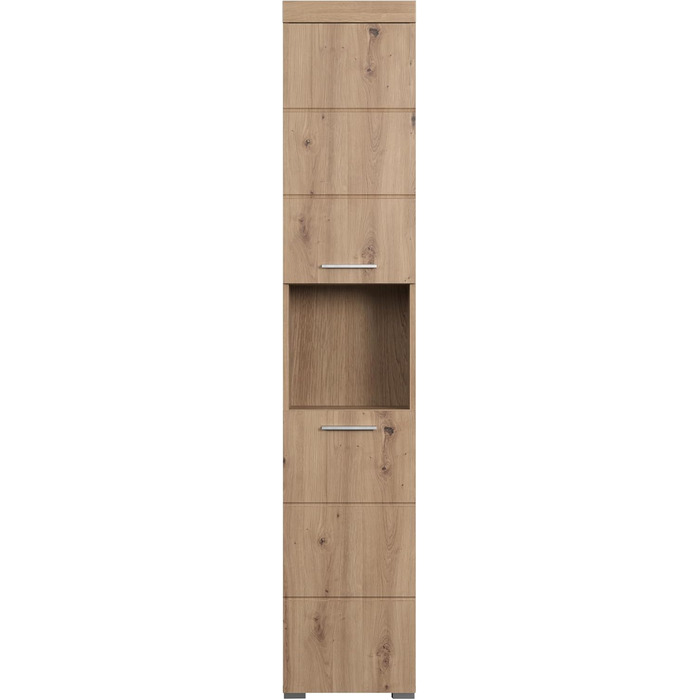 Висока шафа для ванної кімнати trendteam Amanda, 37x190x31 см, колір дуб Асте, Badschrank, сучасний дизайн