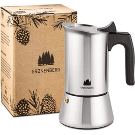 Кавоварка Groenenberg Espresso, підходить для індукційних плит, глечик для еспресо з нержавіючої сталі на 4-6 чашок, 200-300 мл Mocha Pot, без алюмінію, зі змінною пломбою та інструкціями (англійська мова не гарантується)