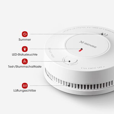 X-Sense Димний пожежний сповіщувач: 10 років роботи від батареї, фотоелектричний сенсор, сертифікат EN14604, SD2J0AX, набір 10 шт. Білий