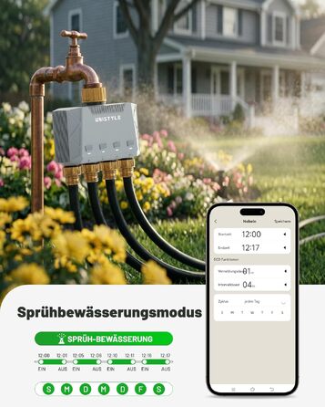Розумний таймер для поливу GardenLife з Wi-Fi, 4 канали, керування через додаток та голосові команди, 5 програм поливу для газону та саду