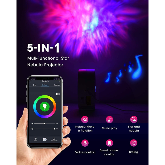 Проєктор зоряного неба SUPPOU LED WiFi з керуванням зі смартфона, 3D проектор галактики, нічник для дітей та дорослих, RGB підсвічування, голосове керування, для вечірок, білий колір