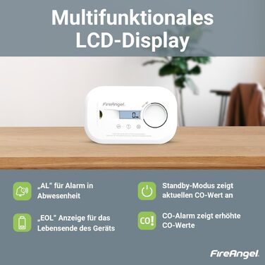 Портативний детектор чадного газу FireAngel FA6812 з LCD-дисплеєм, датчик CO