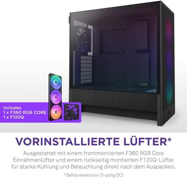 NZXT H5 Flow RGB 2024 – компактний ATX корпус для геймінгу з високим повітряним потоком, F360 RGB, підтримка радіаторів 360 мм (фронт) і 240 мм (верх), загартоване скло, чорний