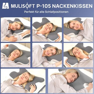 Ергономічна подушка для шиї MULISOFT P-105 з ефектом пам'яті (Memory Foam), форма метелика, сіра, розмір M