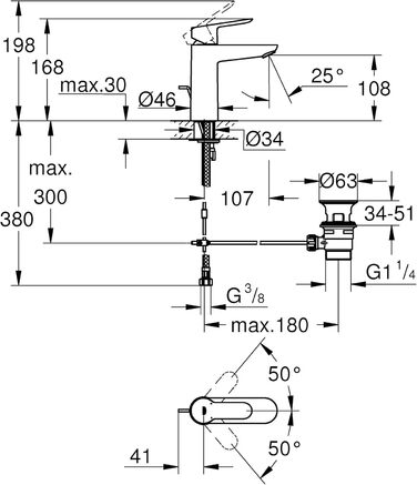 Змішувач для ванни Grohe BauEdge, хром, з підключенням S, 23334000
