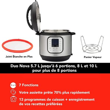 Мультиварка Instant Pot Duo Nova 7-в-1, 5,7 л, електрична, скороварка, рисоварка, йогуртниця, пароварка, з нержавіючої сталі, срібляста