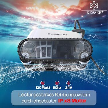 Робот-пилосос для басейну KESSER® для дна та стін до 100 м², очищення водолінії, автоматичний з керуванням через додаток та контрольний модуль, для вбудованих басейнів з механізмом підйому, антрацит