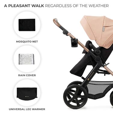 Дитяча коляска Kinderkraft MOOV2 4 в 1 з автокріслом I-SIZE, бежевий PRO, до 22 кг