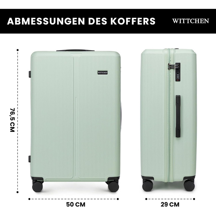 Валіза велика Wittchen Stripes Line XL (76.5x50x29 см), пластикова Hartschalen ABS, 96 л, м'ятна