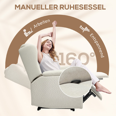 HOMCOM Recliner, Реклайнер для телевізора з функцією відкидання, Реклайнер для телевізора з кишеньковими пружинами, М'який реклайнер, крісло вантажопідйомністю до 150 кг для вітальні, спальні, бежевий