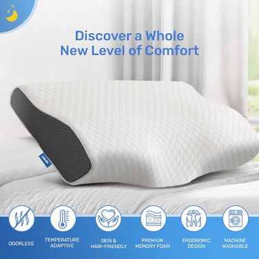 Ортопедична подушка Derila Queen Size з піни Memory Foam для бокового, спинного та переднього сну