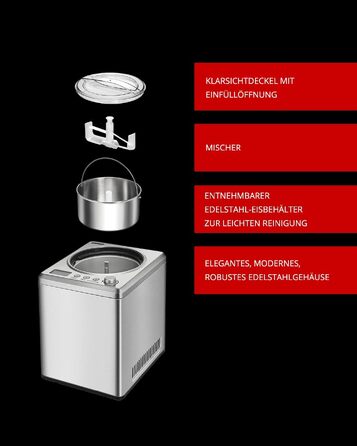 Морожениця Unold Profi Plus 2.5л з компресором та книгою рецептів (101 рецепт) | Автоматична, нержавіюча сталь, самоохолоджувальна, 250 Вт
