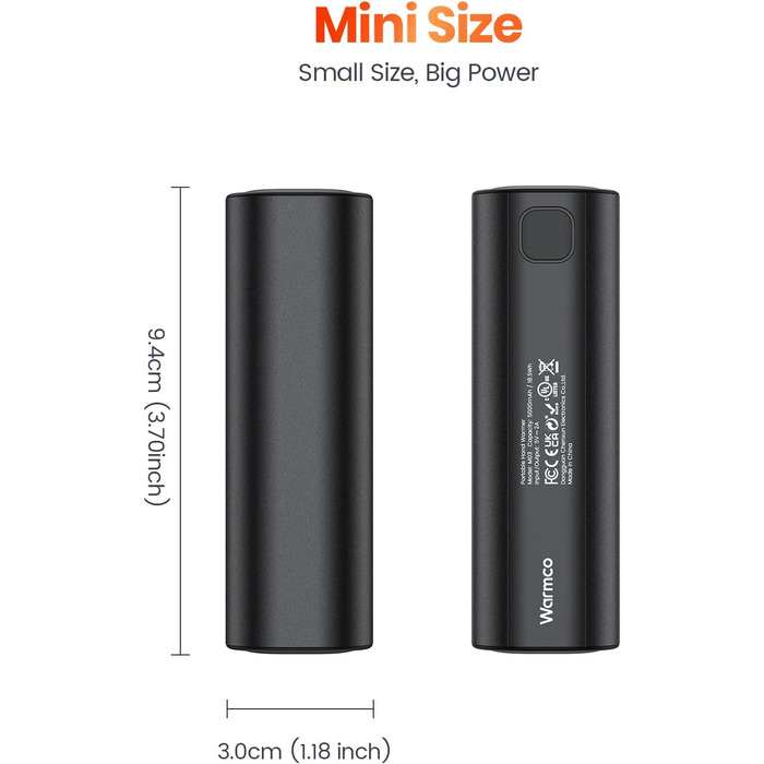 Електричний грілка для рук Warmco 2 шт., 10000mAh, USB Powerbank, 3 рівні нагріву, для чоловіків та жінок, Outdoor, Гольф, кемпінг, чорний