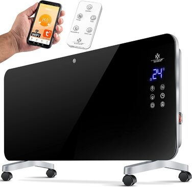 KESSER Електричний скляний конвектор 2000 Вт з Wi-Fi, сенсорним екраном, таймером, пультом, для підлоги або стіни, білий
