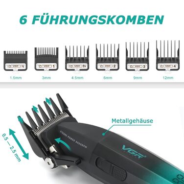 Машинка для стрижки волосся VGR 003 Fresh Fade Professional: акумуляторна, професійна, з LED-дисплеєм, зелена