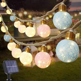 Сонячна гірлянда Qedertek 6 м, 160 LED, тепле біле світло, 16 бавовняних кульок, водонепроникна для вулиці, саду, балкона, весілля, вечірки, дитячої кімнати, великодній декор
