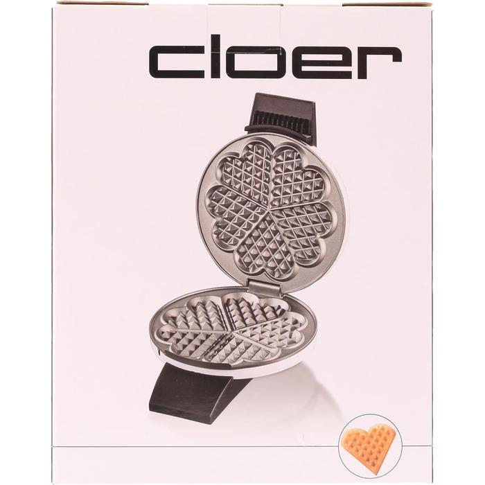 Вафельниця Cloer 1621 для класичних вафель-сердець, 930 Вт, 15,5 см, плавне регулювання підсмажування, біла, метал