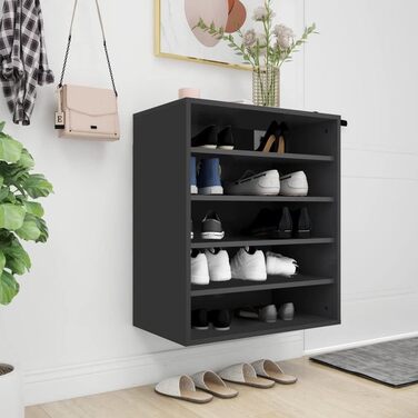 Взуттєва шафа vidaXL, 5 полиць, настінна, чорна, 60x35x70 см, ДСП, органайзер для взуття