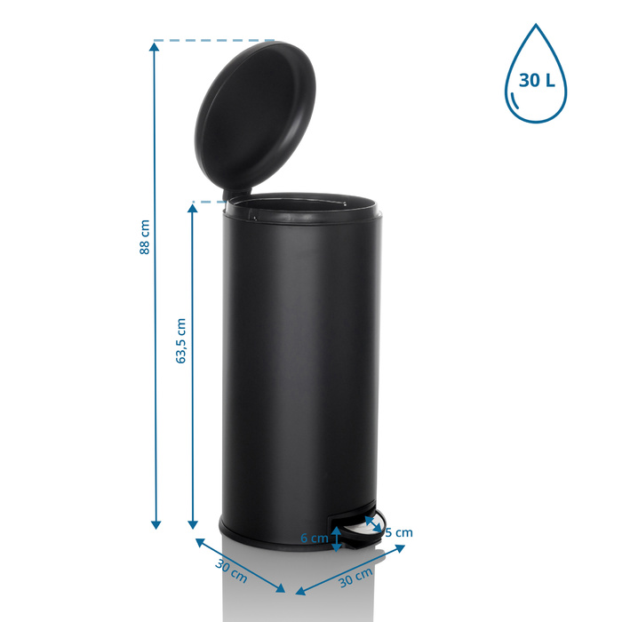 Збірник для сміття / відро для сміття CLEAN STEP 30L Чорний матовий внутрішній контейнер Пластиковий hjh