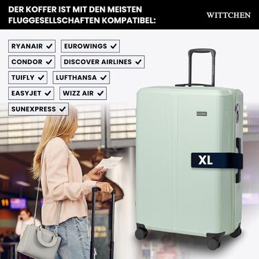 Валіза велика Wittchen Stripes Line XL (76.5x50x29 см), пластикова Hartschalen ABS, 96 л, м'ятна