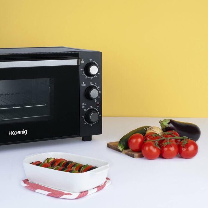 Міні-піч H.Koenig FO42, 42л, 230°C, 5 режимів, таймер 90хв, конвекція, гриль, з щипцями, крихтозбірник, поворотний насадка, 2000W