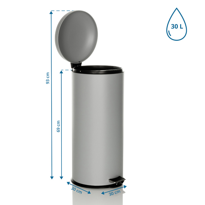 Відро для сміття / відро для педалей CLEAN VIII 30L сталь сірий hjh